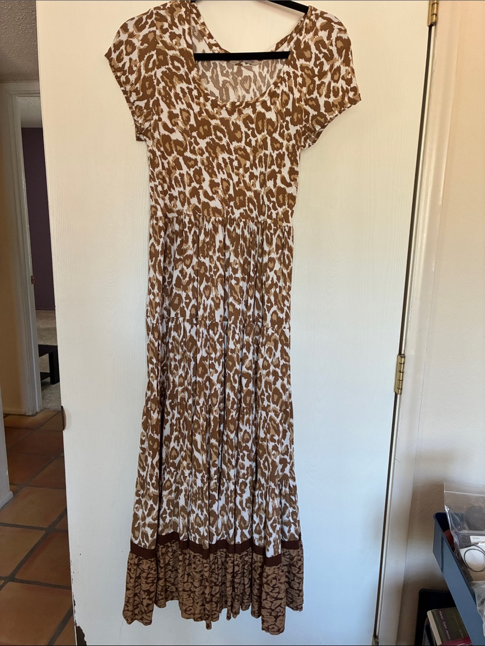 Soft Surroundings Brown and White Leopard Print Maxi Dress - small